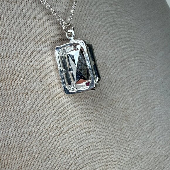 Pink Acrylic Pendant Silver Tone Chain Necklace 17 - 20.5" - Picture 4 of 5